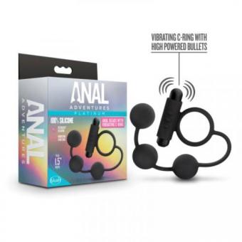 Anal Adventures Platinum - Anal Beads with Vibrating Penis Ring