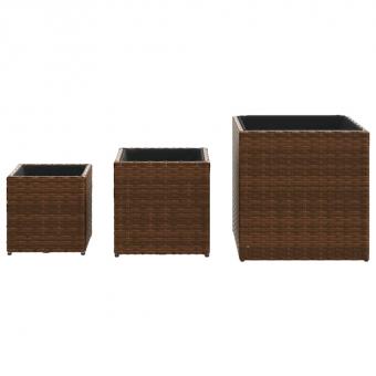 Pflanzkübel 3 Stk. Braun Poly Rattan