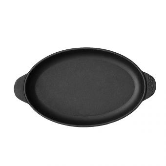 BriZoll serving pan oval made of high quality cast iron with wood tray