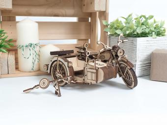 Lemmo 3D-Modell Bausatz Holz-Motorrad mit Beiwagen "URAN"