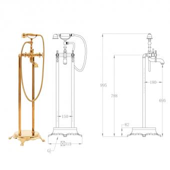 Badewannenarmatur Freistehend 99,5cm Standarmatur Bad Golden/Silbern