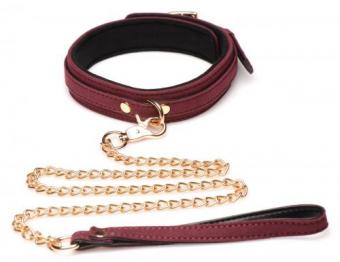 6 Piece BDSM Suede Bondage Set with Collar and Strap - Burgandy