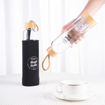 Water Bottle-SET: drinking bottles in 3 sizes with sleeve sets (black+color)