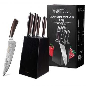 BEM Saiko Damastmesser-Set 6-tlg. aus VG-10 Stahl mit Messerblock