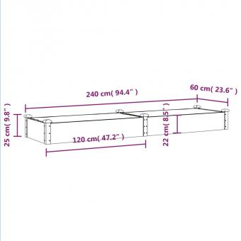 Hochbeet mit Einsatz Grau 240x60x25 cm Massivholz Tanne