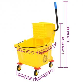 Mop bucket with press and castors Yellow 36 L polypropylene