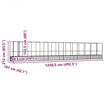 Voliere mit Erweiterung Silbern 1250,5x107x212 cm Stahl