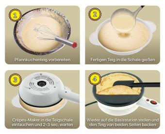 SET 2x BEM Kabelloser Pfannkuchen Maker, perfekte Crepes in nur ca. 30 Sekunden