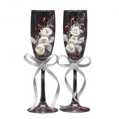 Gift set of 2 wedding glasses white roses, 22.5 cm