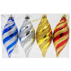 Christmas tree decorations set of 4 icicles 12 cm, colorful with gold and silver