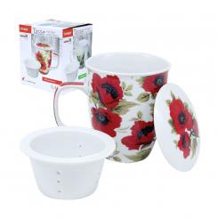 Tasse mit Deckel und Sieb "Mohnblumen" 0,4 L