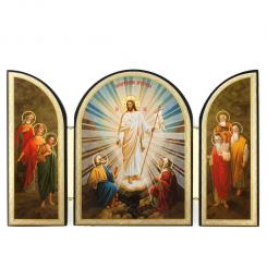 Triptych icon "Woskresenie Hristowo", made of wood, double embossing, 12 x 20 cm