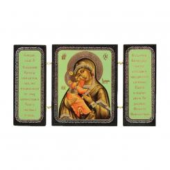 Icon skladen 3-piece "Vladimirskaya", made of wood and double embossing, 7x13 cm