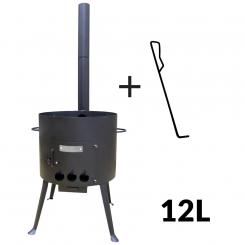 Feuerofen mit Schornstein und mit Schürhaken, für einen Kasan 12 L, Stahl (2 mm, Ø 405 mm, 124 cm)