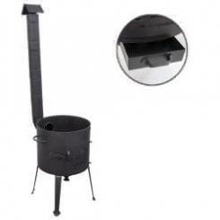 Fireplace with chimney and poker, for a Kasan 10 L, steel (2 mm, Ø 358 mm, 136 cm)