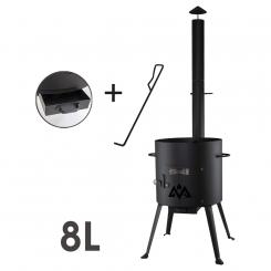 Fireplace with chimney and poker, for a Kasan 8 L, steel (2 mm, Ø 352 mm, 620 cm)