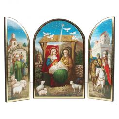 Triptych icon "Rozhdestvo Hristovo" No. 5, made of wood, double embossing, 18 x 24 cm