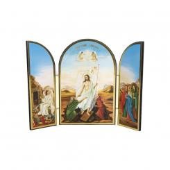 Triptych icon "Woskresenie Hristovo", made of wood, double embossing, 18 x 24 cm