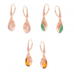 Earrings in 925 silver with amber or quartz, rose gold-plated