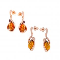 Earrings in 925 silver, rose gold plated, with amber