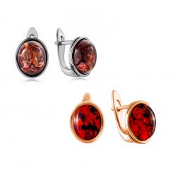 Earrings in 925 sterling silver with oval red amber