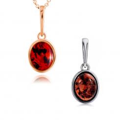 Pendant in 925 sterling silver with oval red amber