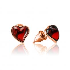 Heart-shaped stud earrings in gold-plated 925 Sterling silver with amber stones