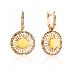 Earrings in gold-plated 925 Sterling silver with yellow milk amber stones "Sun"