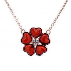 Necklace in gold-plated 925 Sterling silver with flower-shaped amber pendant