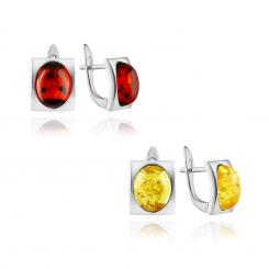 Earrings in 925 sterling silver, square, with oval amber stones