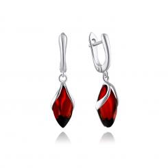 Earrings in 925 sterling silver with amber in cognac color