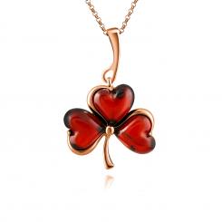 Pendant in 925 sterling silver with heart-shaped "cloverleaf" amber stones