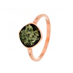 Ladies' ring in gold-plated 925 silver with round flat green amber