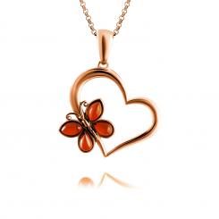 Heart pendant in gold-plated 925 silver with integrated amber butterfly