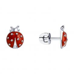 Childrens stud earrings in 925 silver ladybug with red enamel