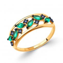 Sokolov ladies ring in 585 red gold with green and blue zirconia