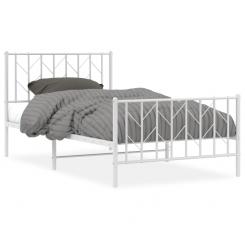 Bed frame with headboard and footboard metal white 100x190 cm