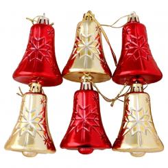 Tannenbaumschmuck Glocke mit Sternen in rot-gold 6er Set, 5x6 cm