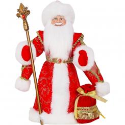 Decorative Santa Claus figure in red with sack, stick and candy container, 50 cm