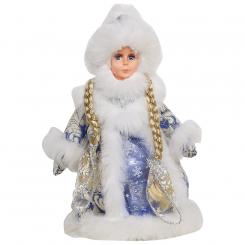 Decorative figurine of a snow maiden in gold, white and blue with candy container, 35 cm