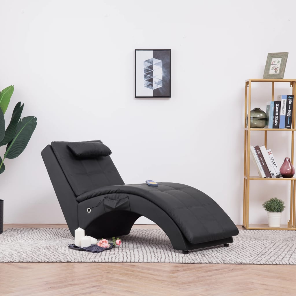 Massage Chaiselongue mit Kissen Schwarz Kunstleder Schwarz online kaufen 