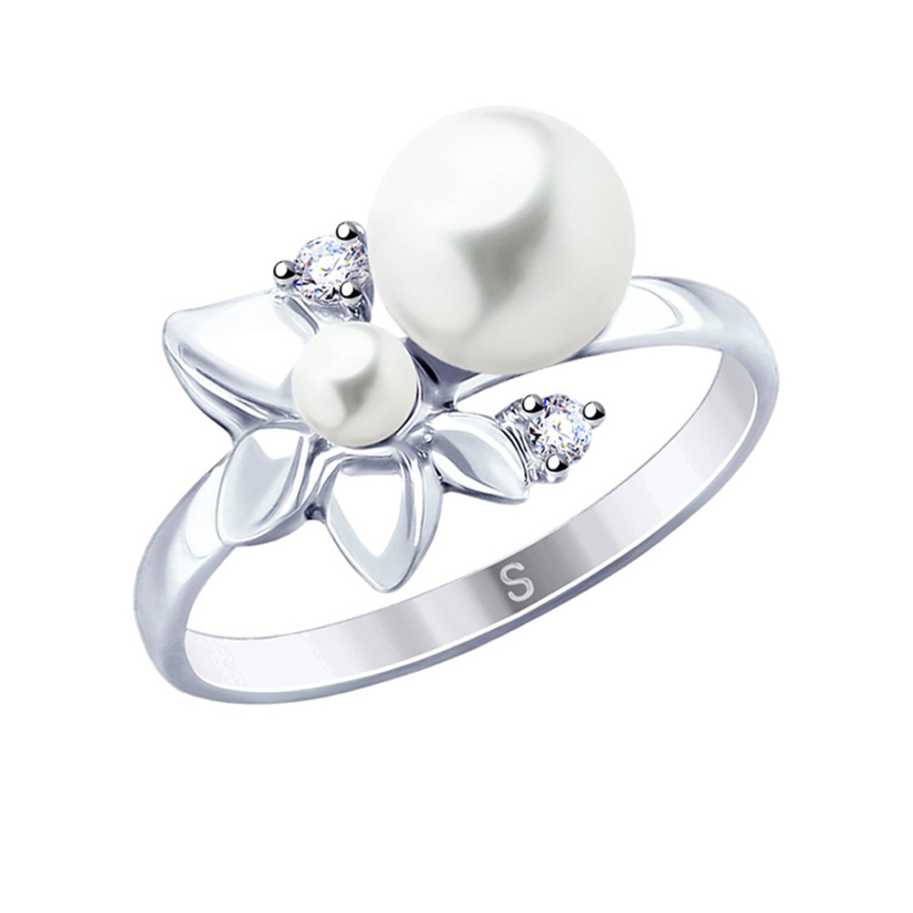 Sokolov ladies ring in 925 silver with pearls and zirconia - 18.5 mm ...