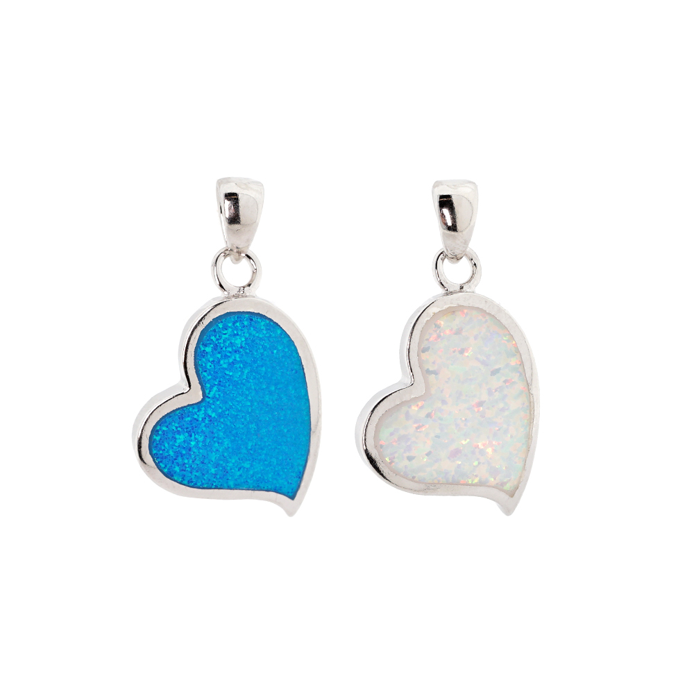 Herz-Anhänger aus 925 Silber mit Silberkette Opal weißem cm kaufen und blauem 50 ca. online 