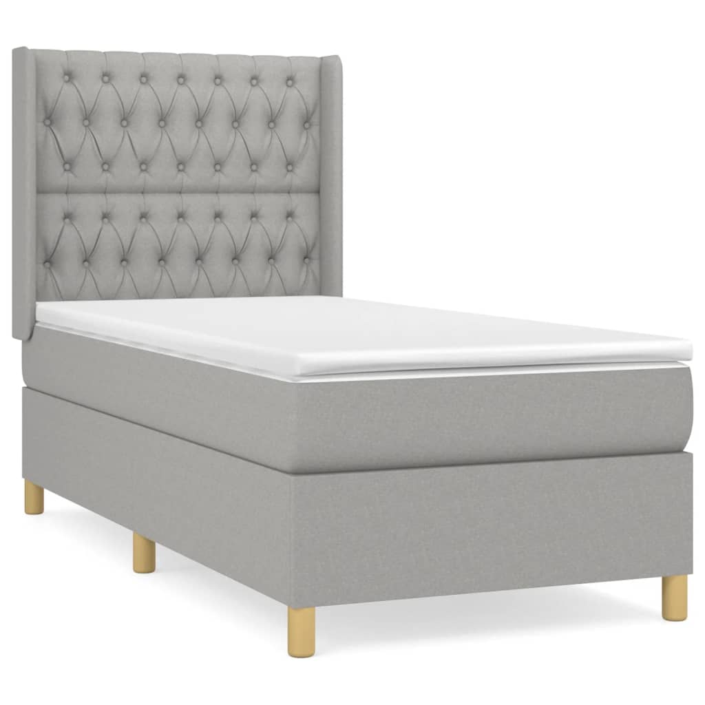 Cama box spring con colchón tela gris taupe 90x200 cm - referencia  Mqm-3126457