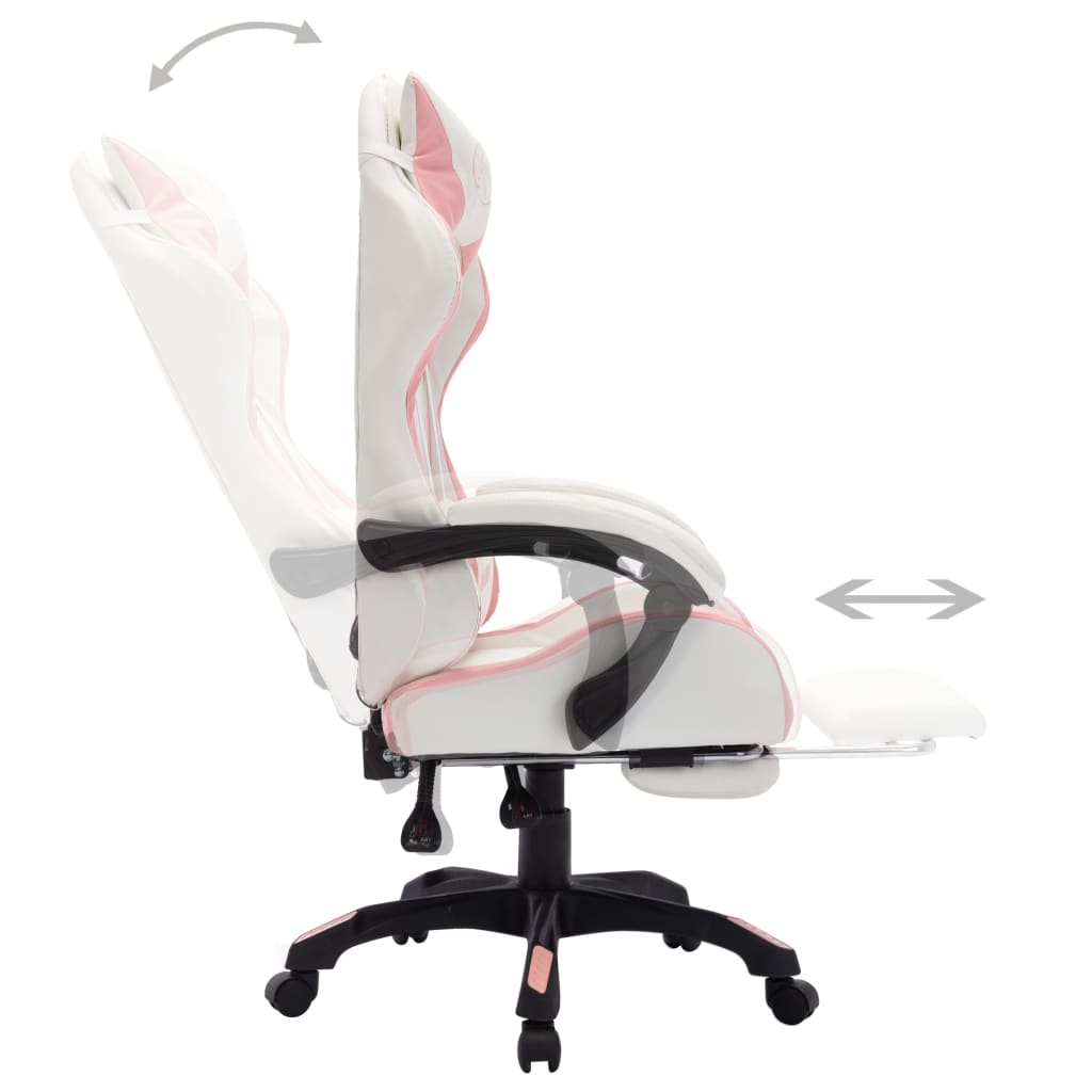 Gaming chair with RGB LED lights Pink and white faux leather Pink