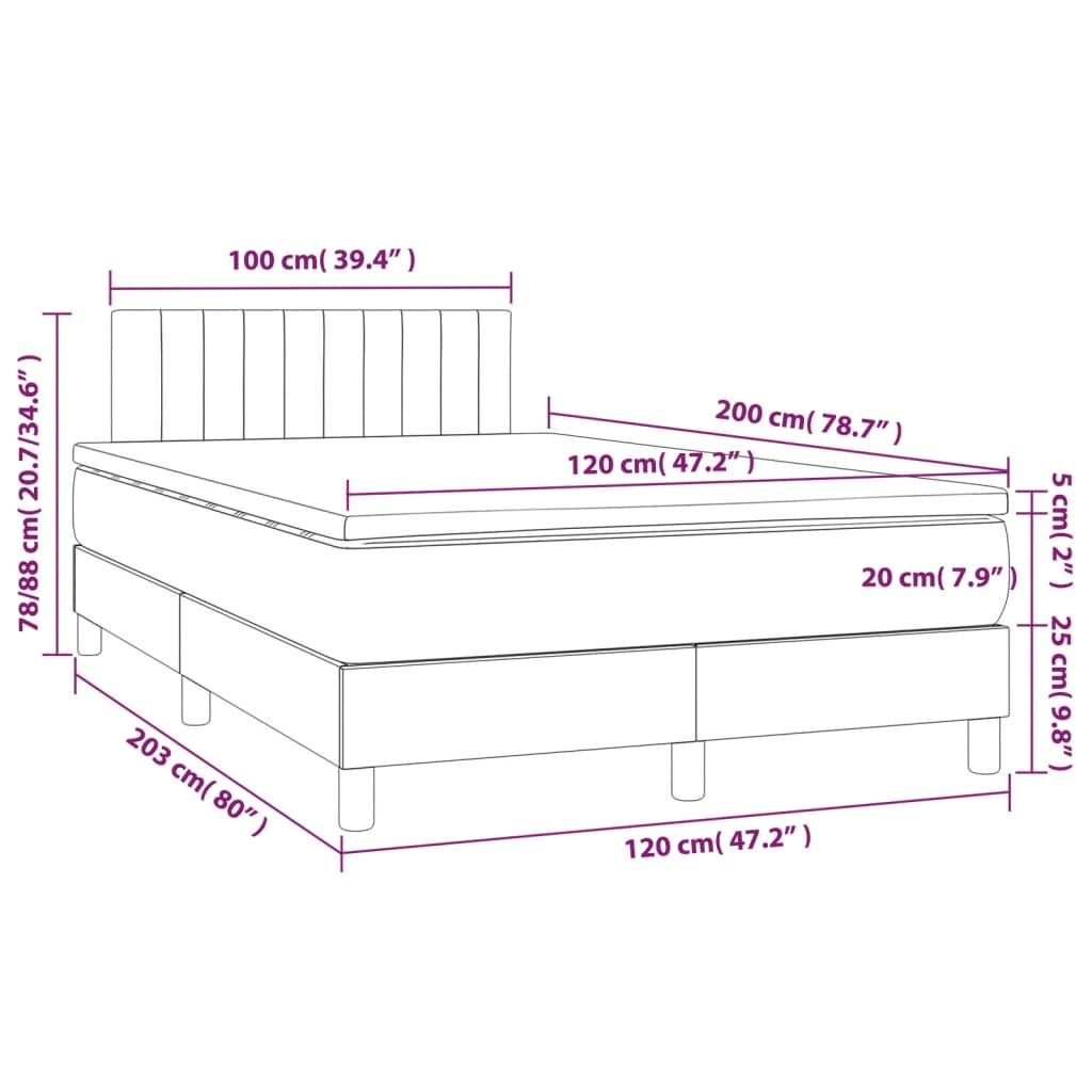 Boxspringbett mit Matratze Dunkelgrau 120x200 cm Stoff Dunkelgrau